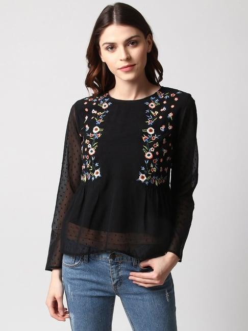 marie claire black embroidered top