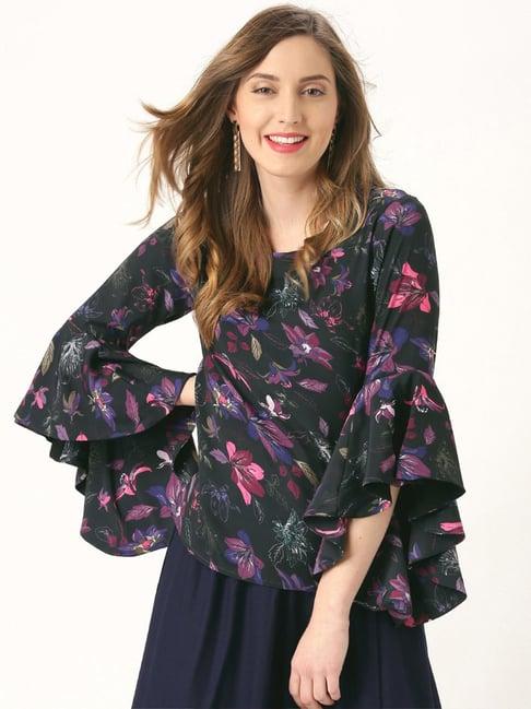 marie claire black floral print top