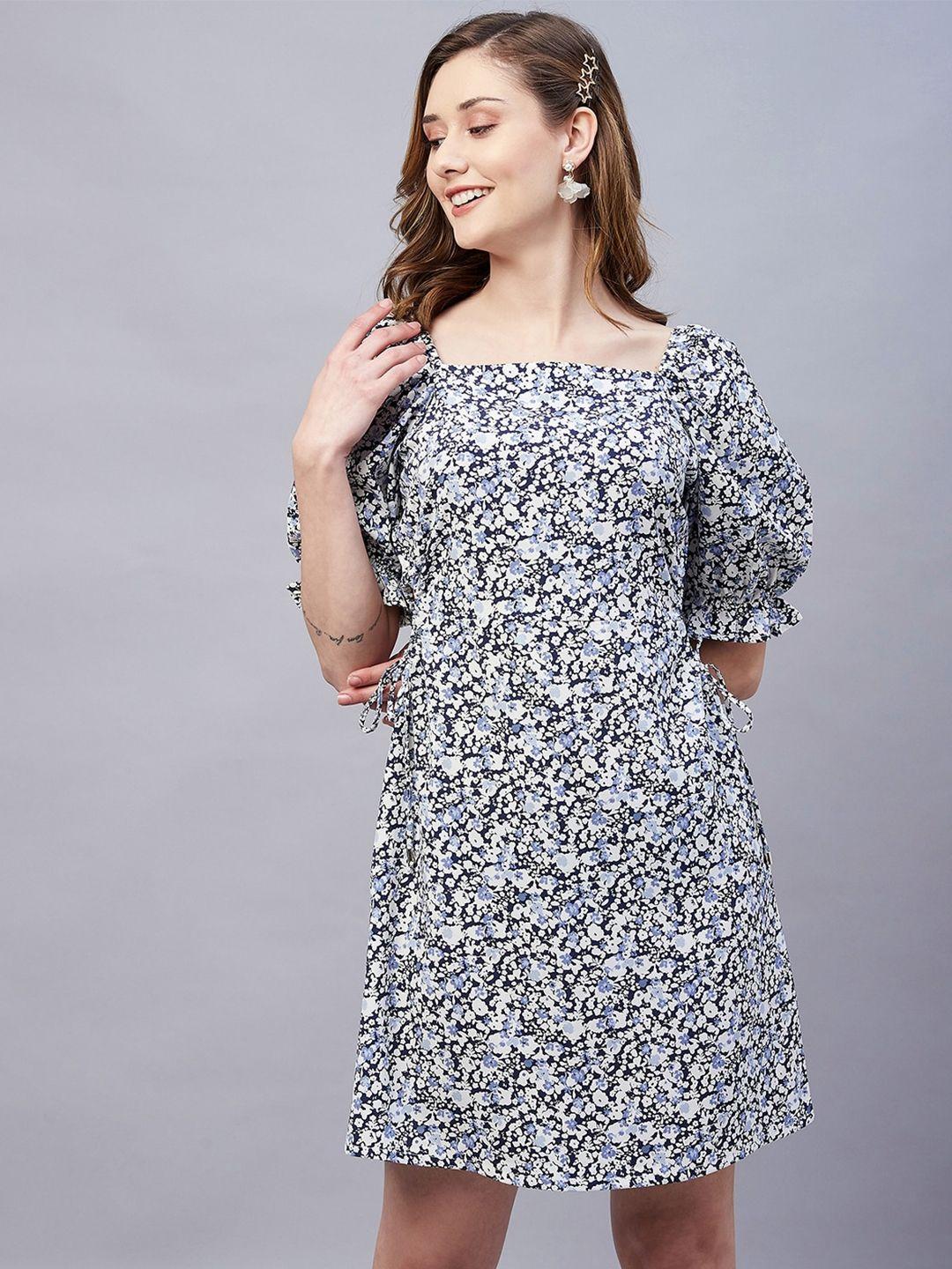 marie claire black floral printed puff sleeves georgette a-line dress