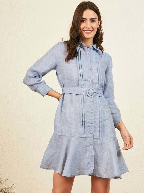 marie claire blue cotton a-line dress