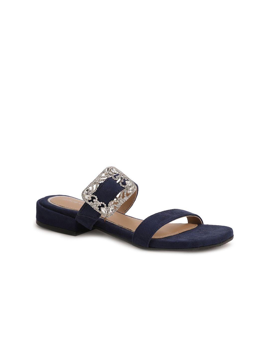 marie claire blue embellished pu block sandals