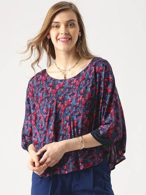 marie claire blue floral print top