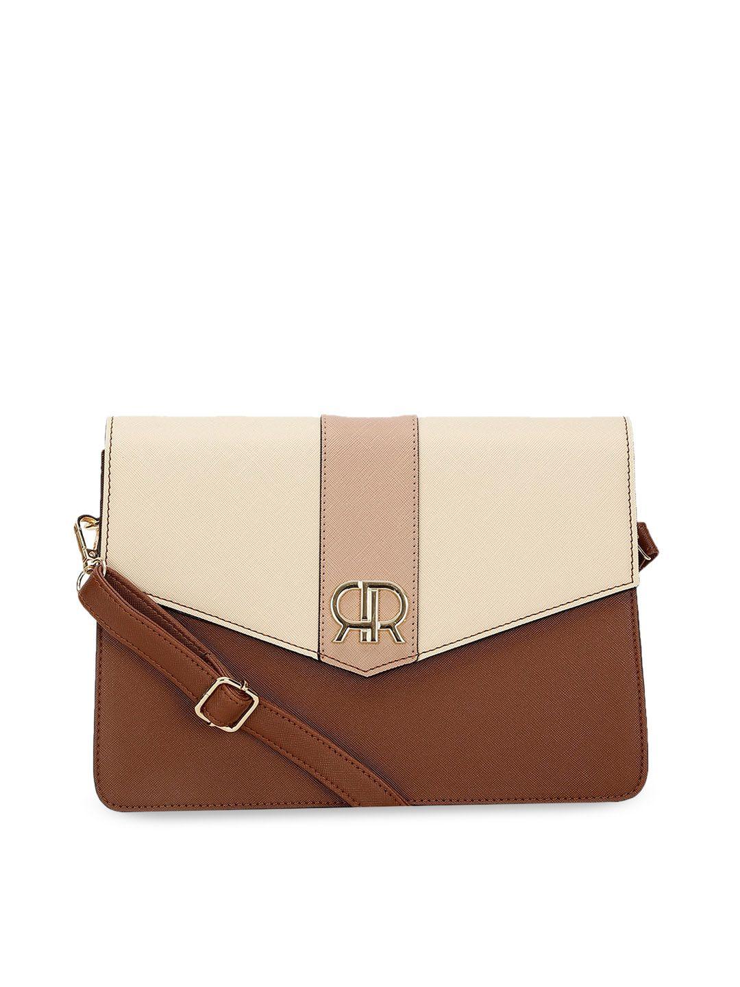 marie claire brown & cream colourblocked swagger sling bag