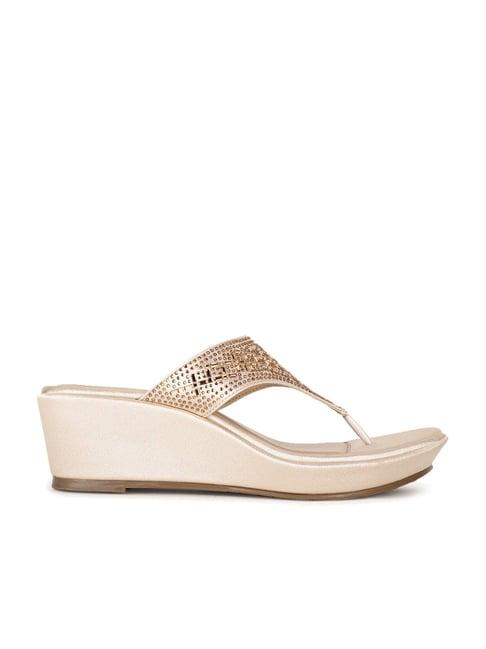marie claire by bata women's gold thong wedges
