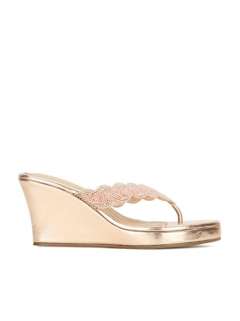 marie claire by bata women's gold thong wedges