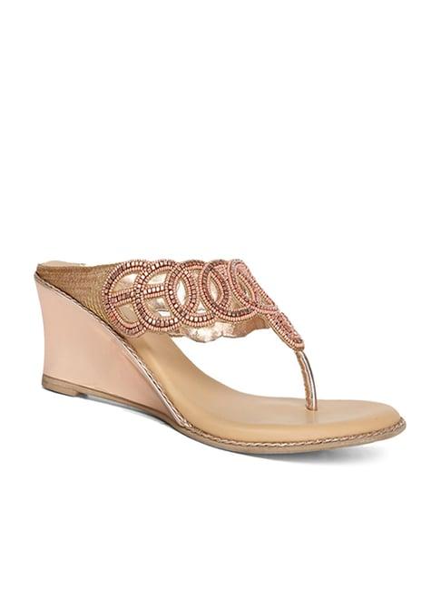 marie claire by bata women's highland elan rose gold t-strap wedges