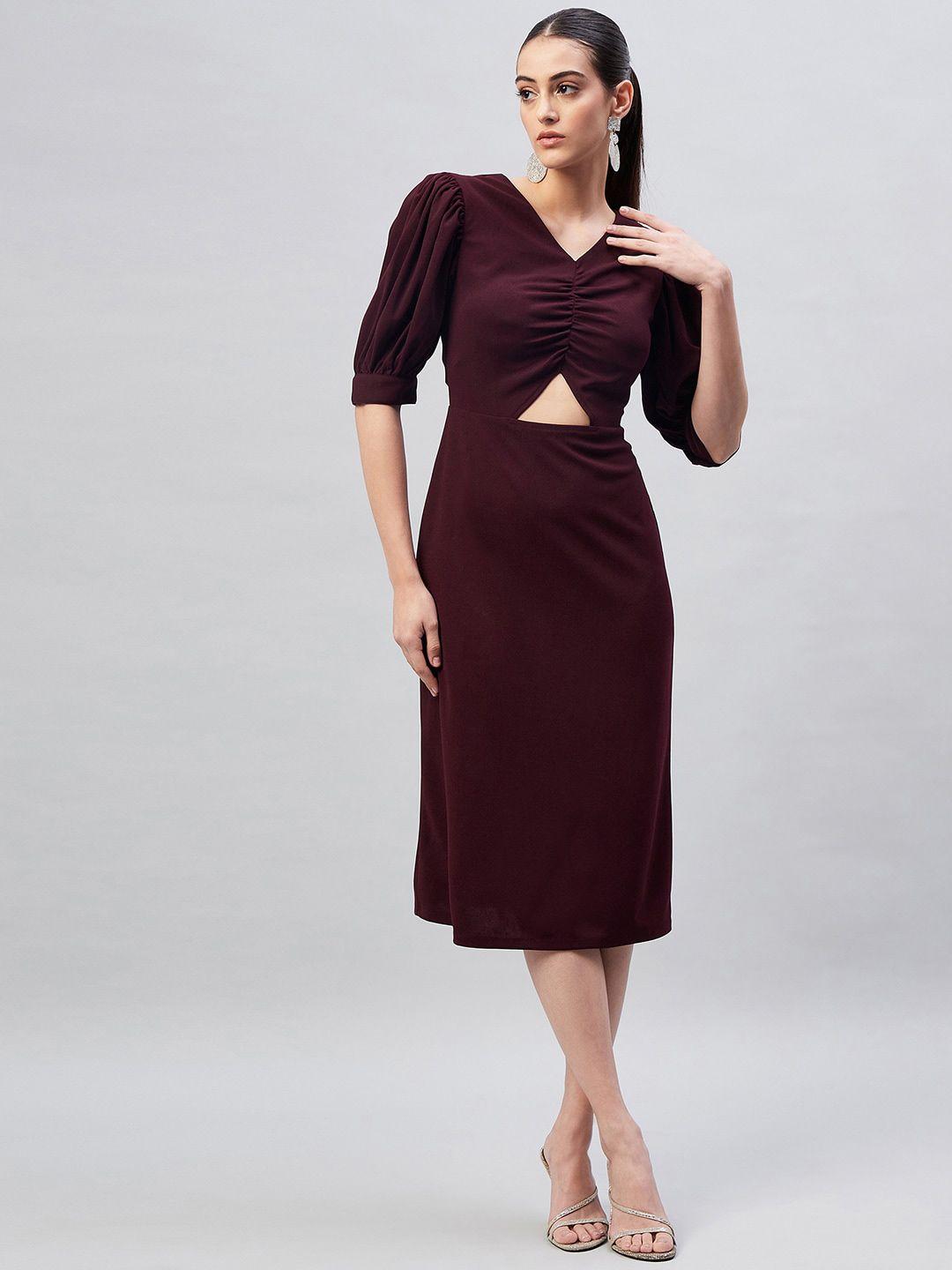 marie claire cut-out  puff sleeve sheath midi dress