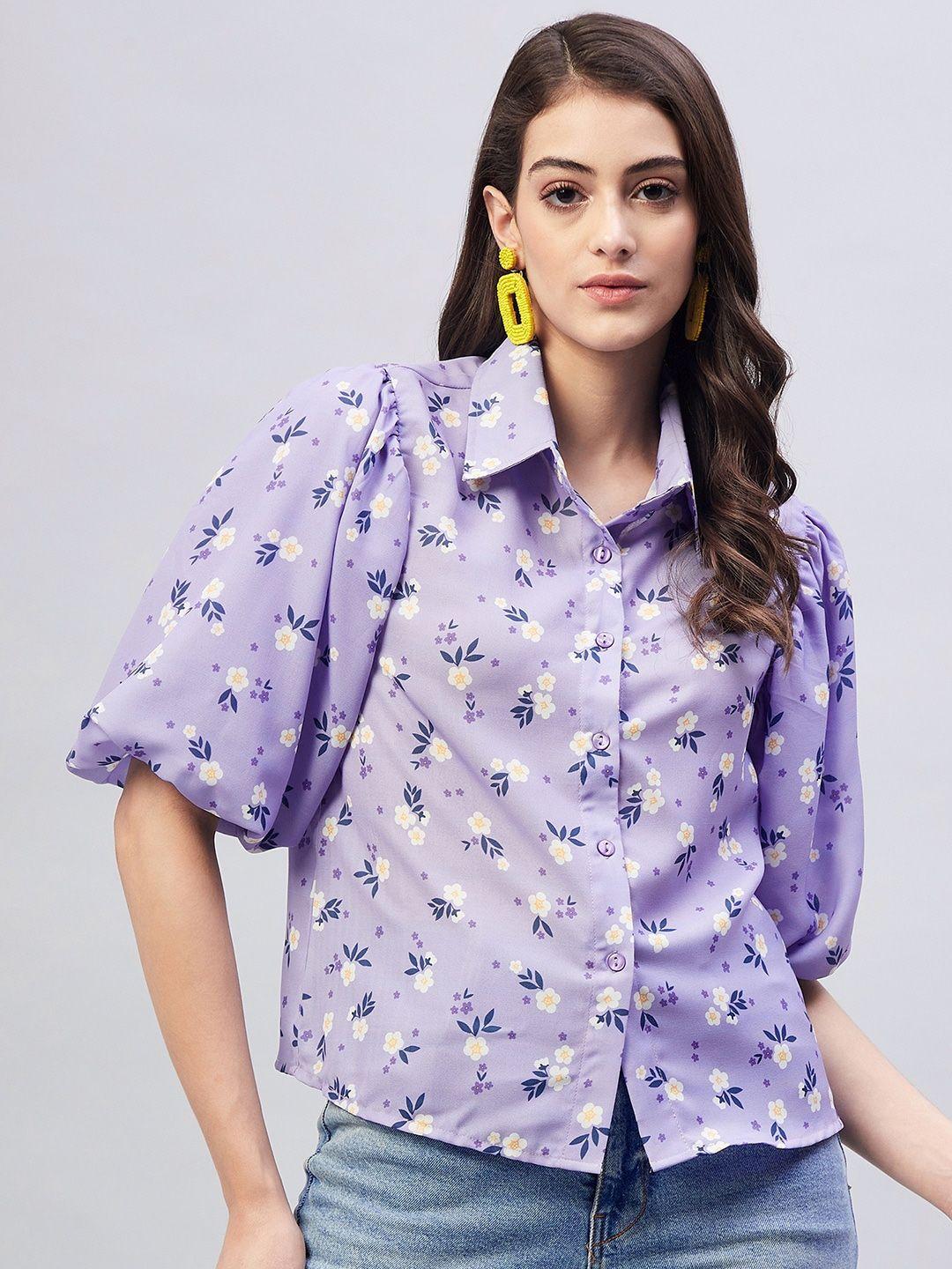 marie claire floral print crepe shirt style top
