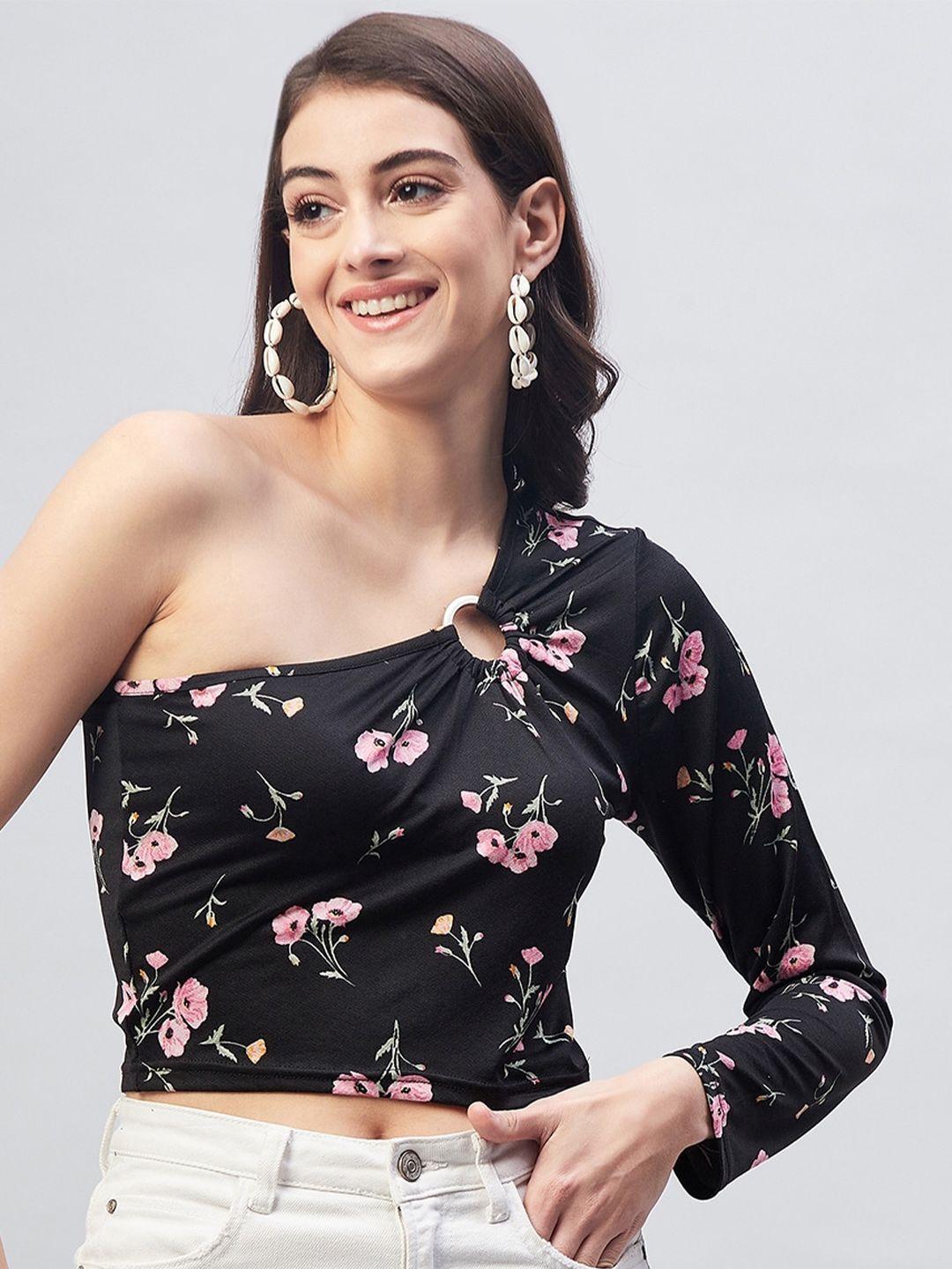 marie claire floral print one shoulder crop top