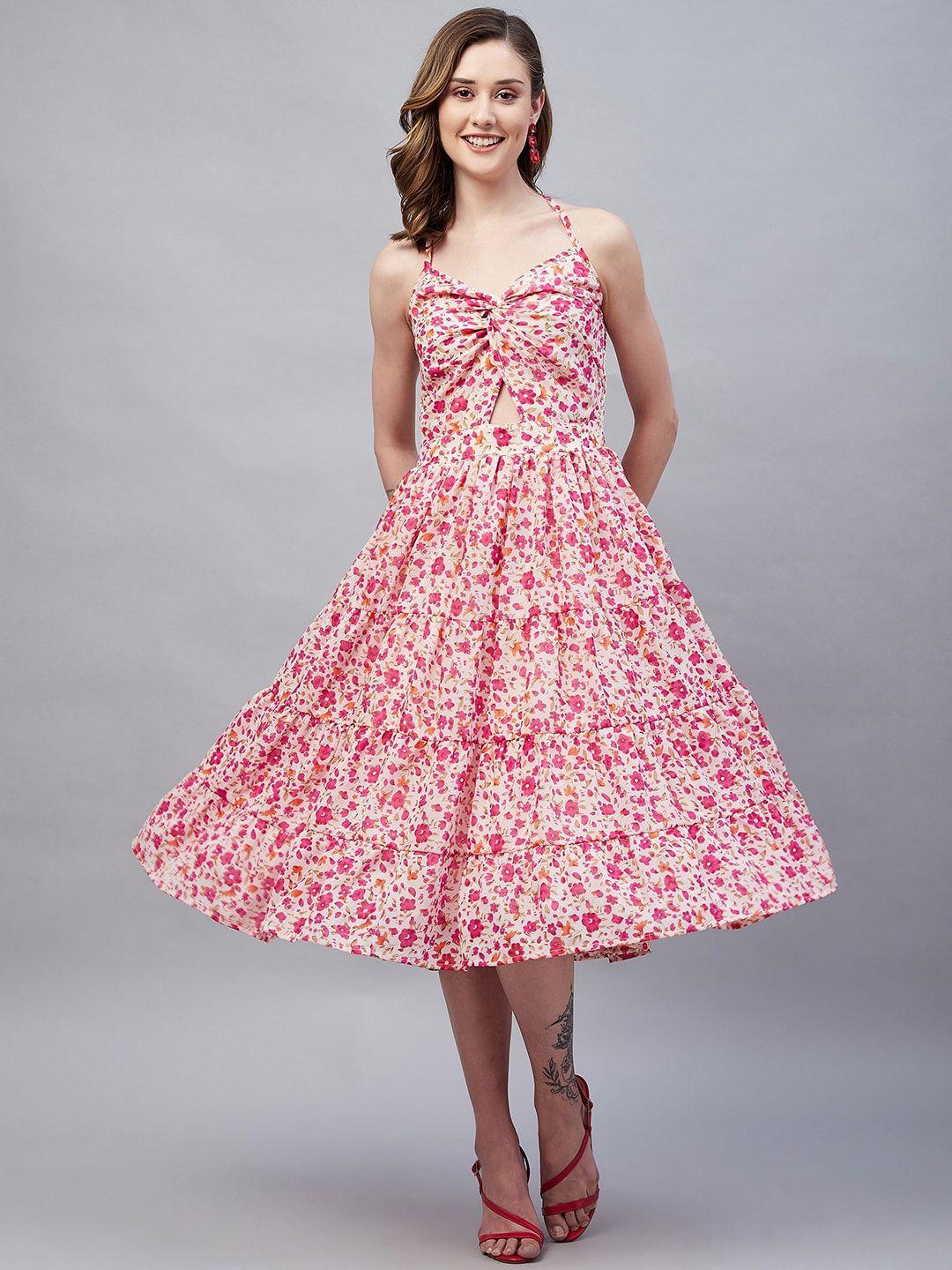 marie claire floral printed georgette midi fit and flare dress