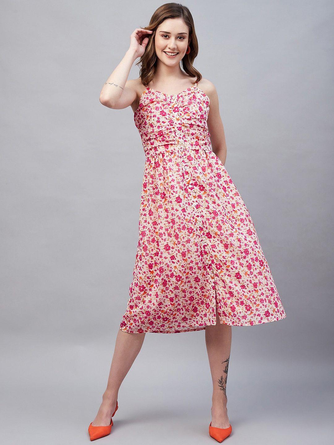 marie claire floral printed shoulder strap smocked midi dress