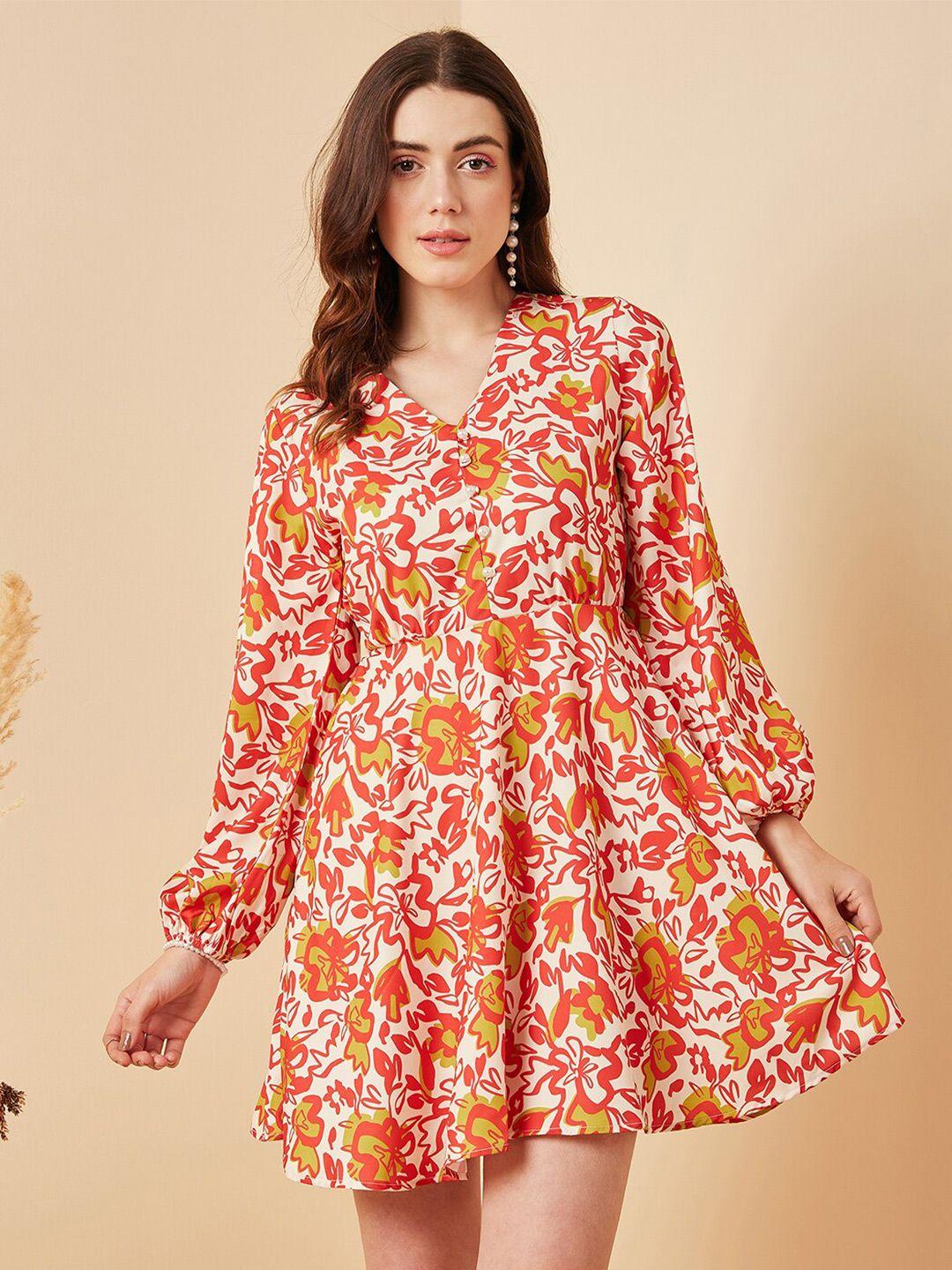 marie claire floral printed v-neck fit & flare dress