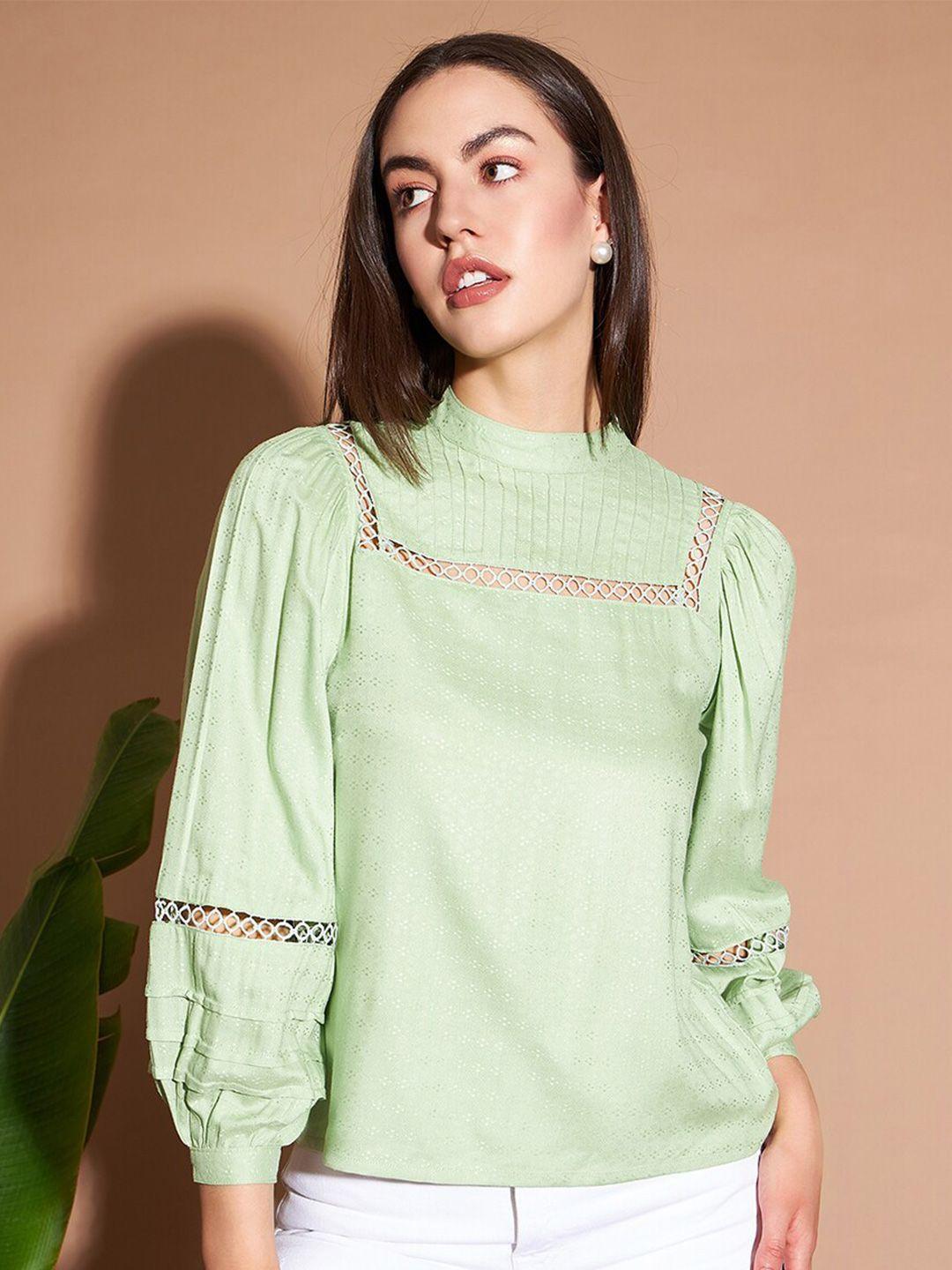 marie claire green ethnic printed high neck regular top