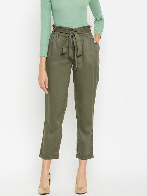 marie claire green mid rise straight fit trousers