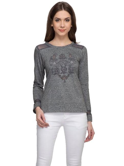 marie claire grey embroidered pullover
