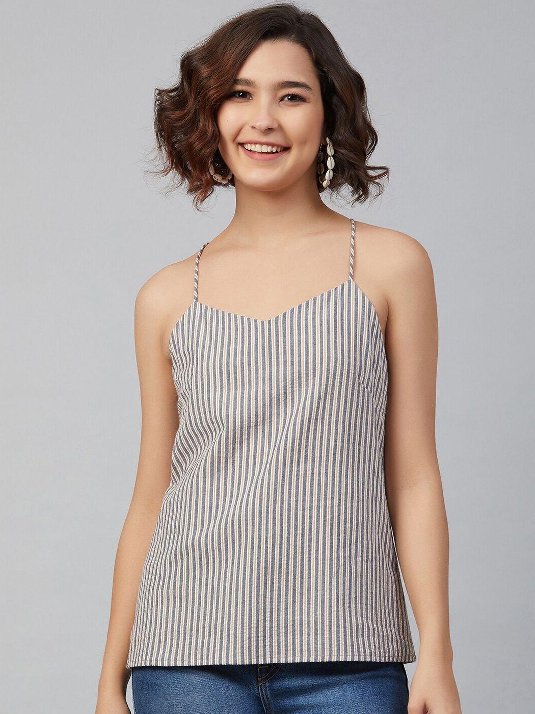 marie claire grey striped pure cotton regular top