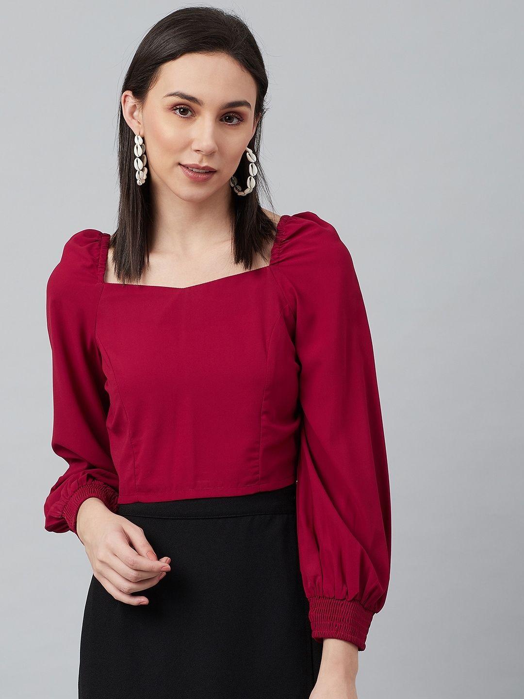 marie claire maroon crepe solid regular top