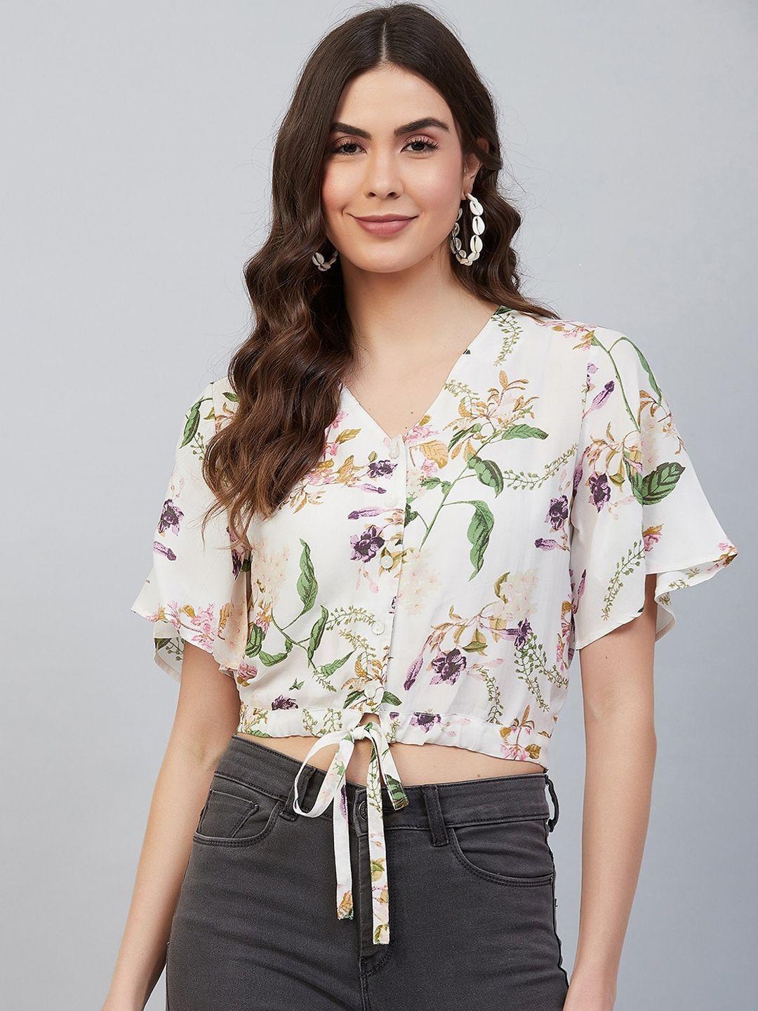 marie claire multicoloured floral printed wrap crop top