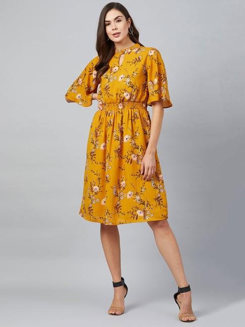 marie claire mustard floral print a line dress