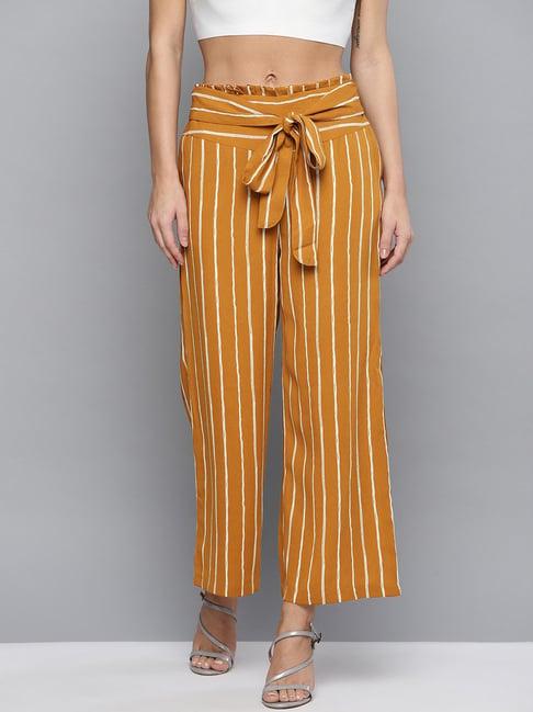 marie claire mustard striped high rise relaxed fit parallel trousers