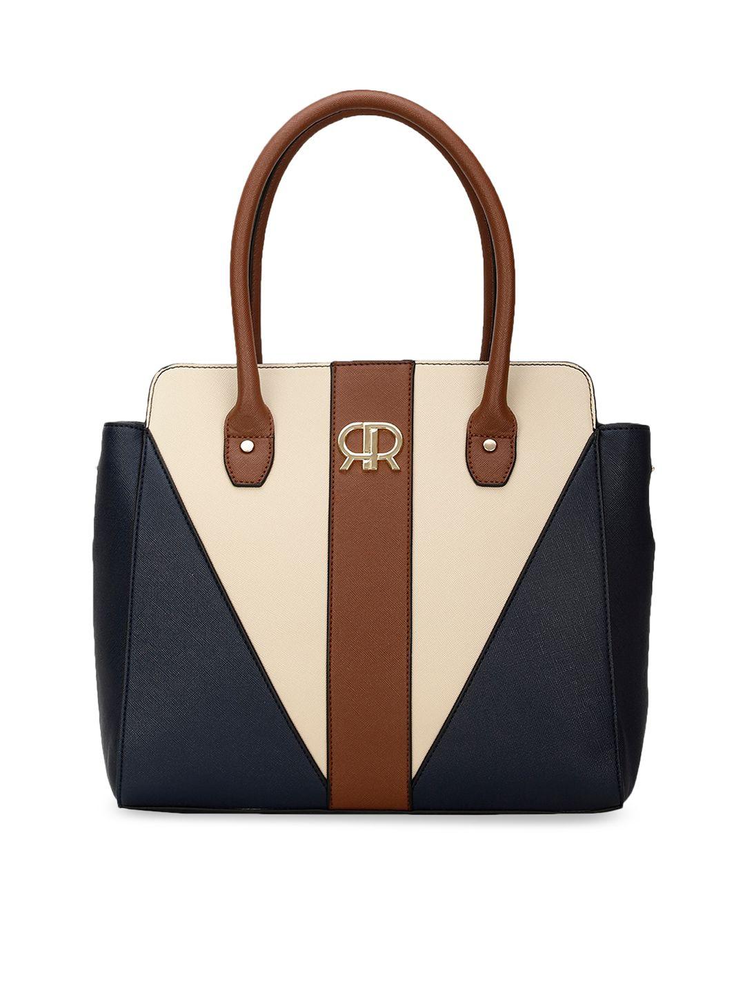 marie claire navy blue colourblocked structured shoulder bag