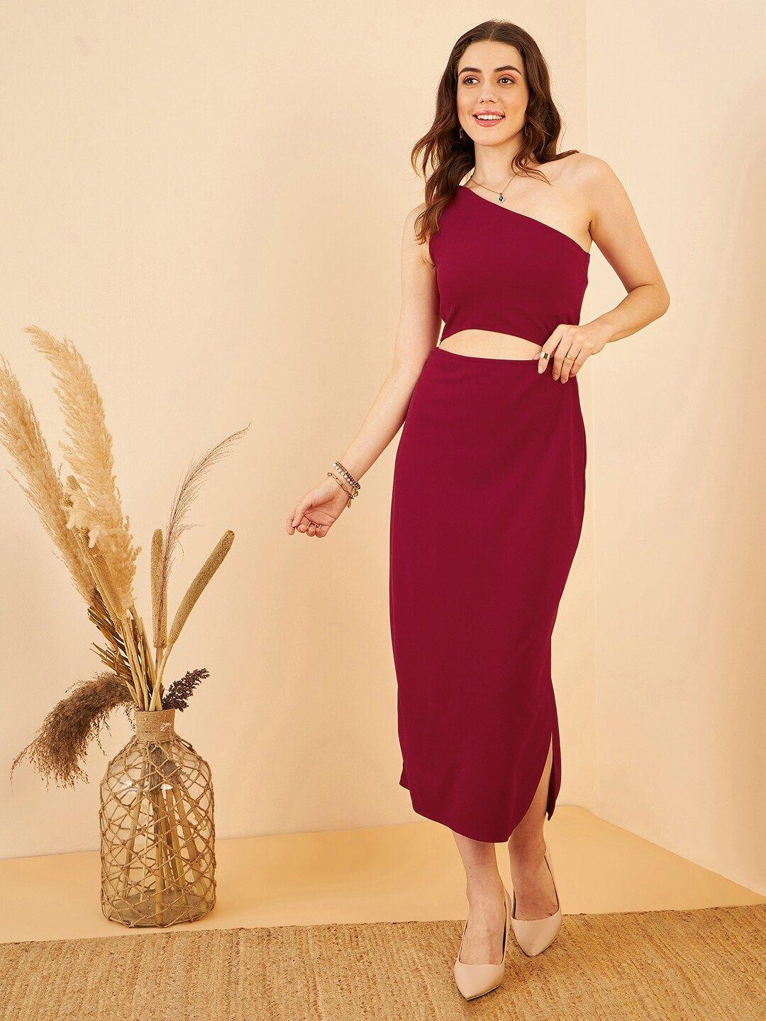 marie claire one shoulder cut-out detailed sheath midi dress