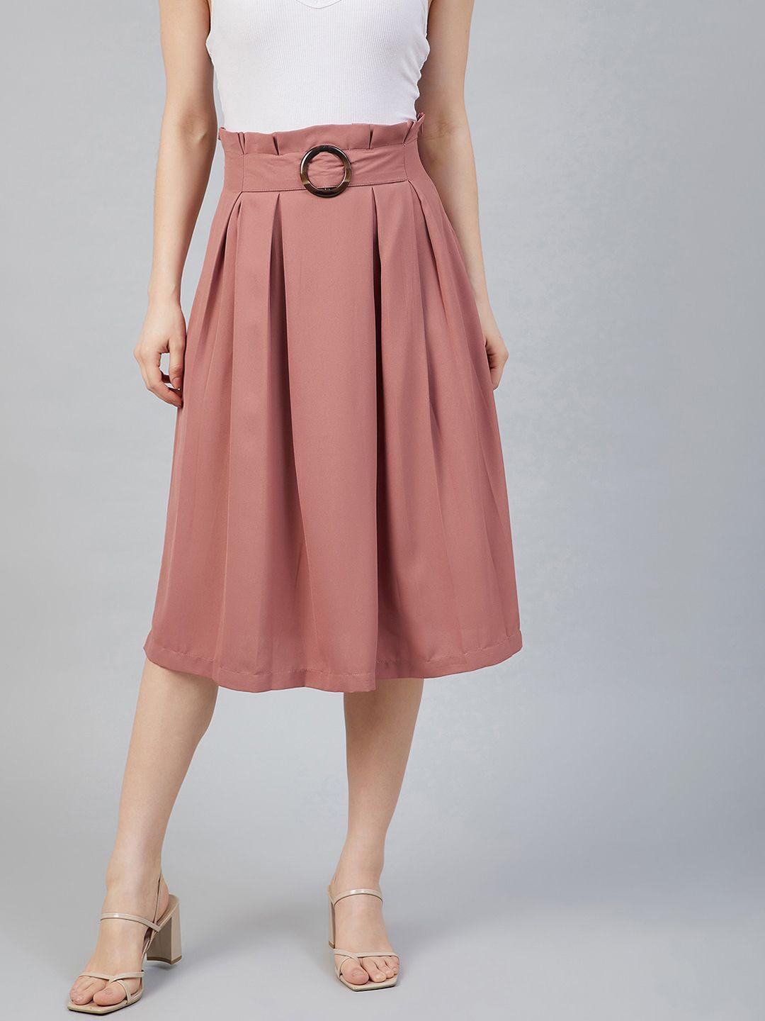 marie claire peach-coloured a-line midi skirt