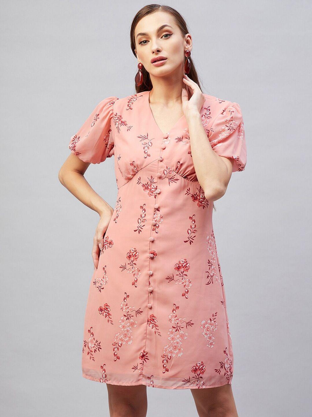 marie claire peach-coloured floral georgette dress