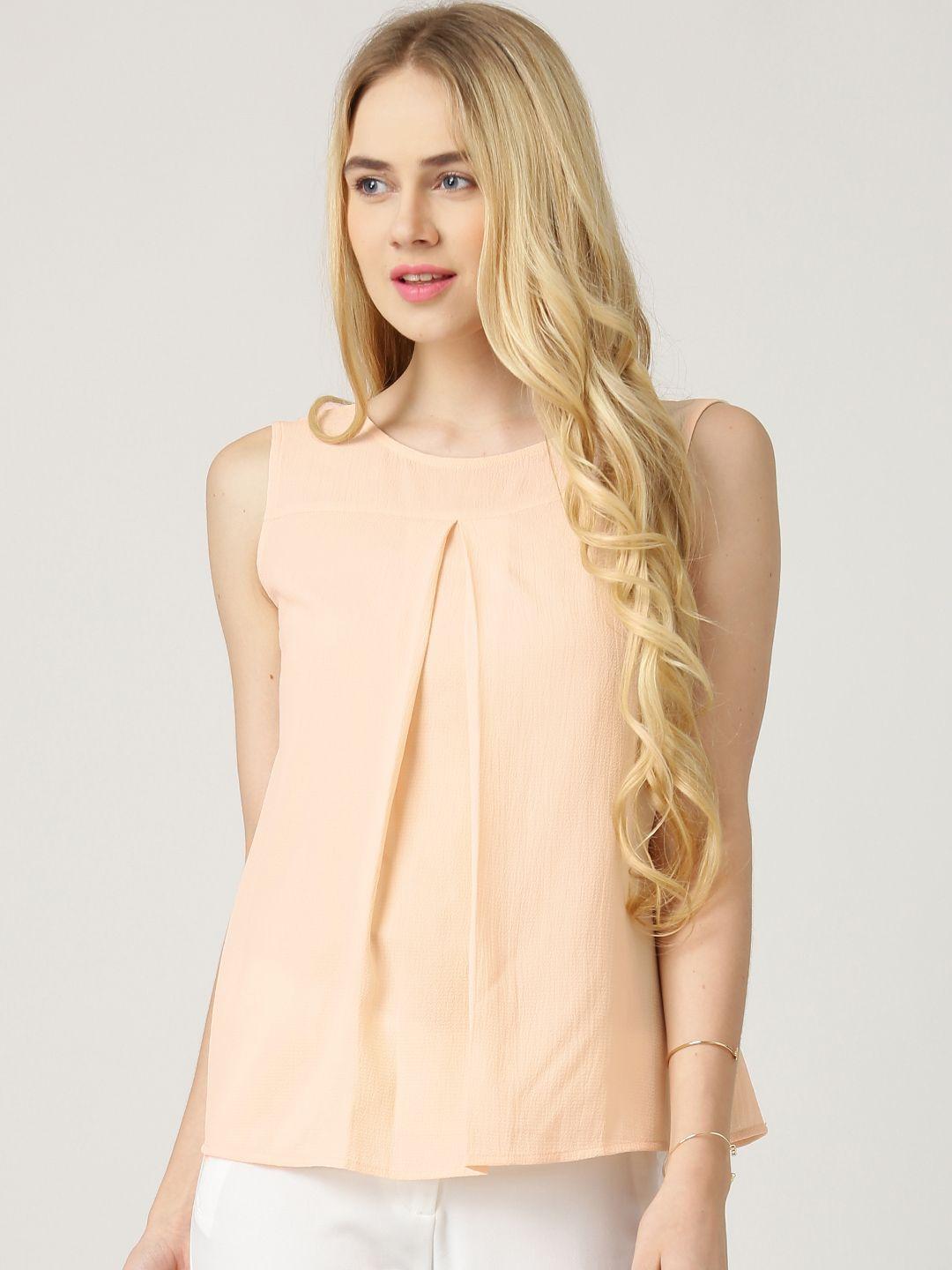 marie claire peach-coloured georgette pleated textured top