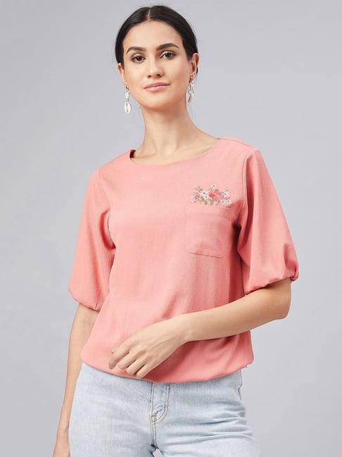 marie claire pink embroidered top
