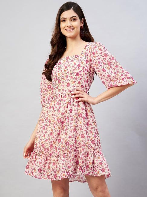 marie claire pink floral print a line dress