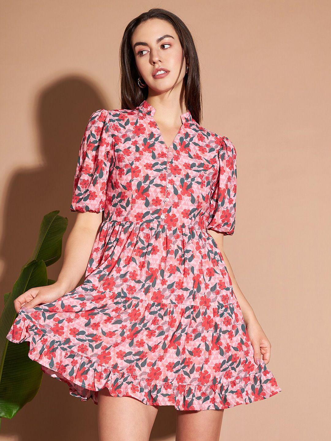 marie claire pink floral print crepe fit & flare dress