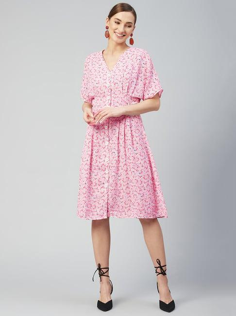 marie claire pink floral print shirt dress