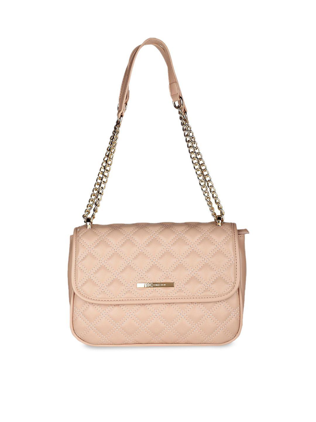 marie claire pink leather structured shoulder bag with quilted