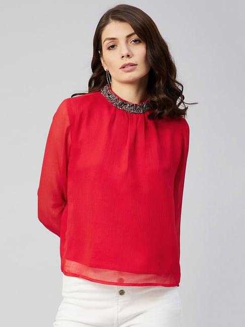 marie claire red embellished top
