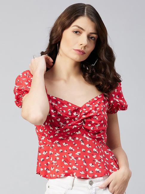 marie claire red floral print top