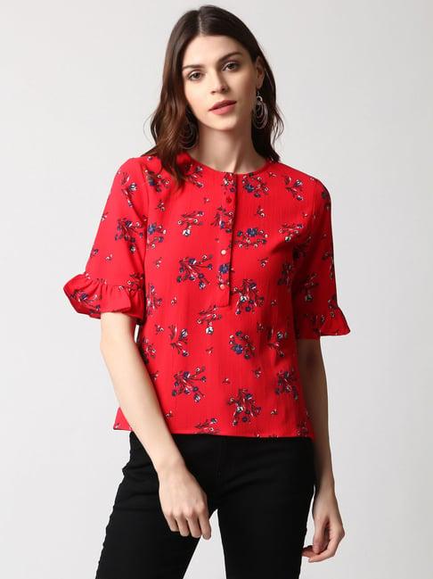 marie claire red floral print top