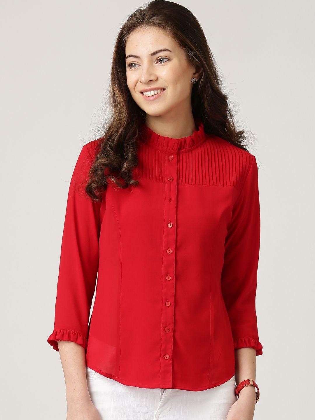 marie claire red georgette comfort fit shirt