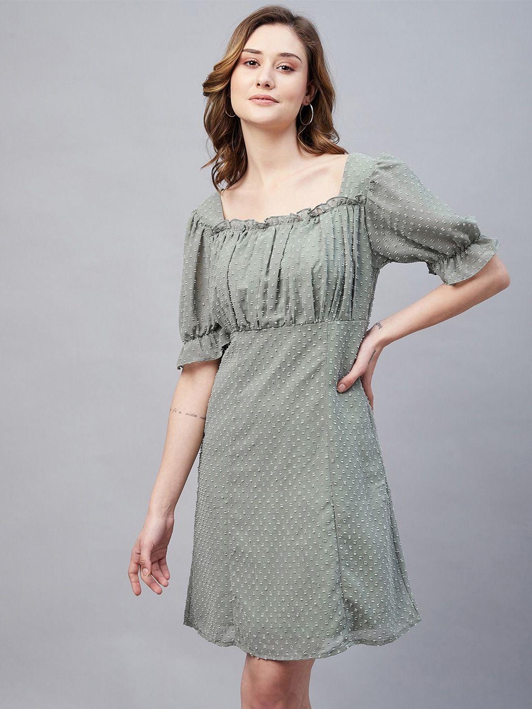 marie claire self design puff sleeves chiffon a-line dress