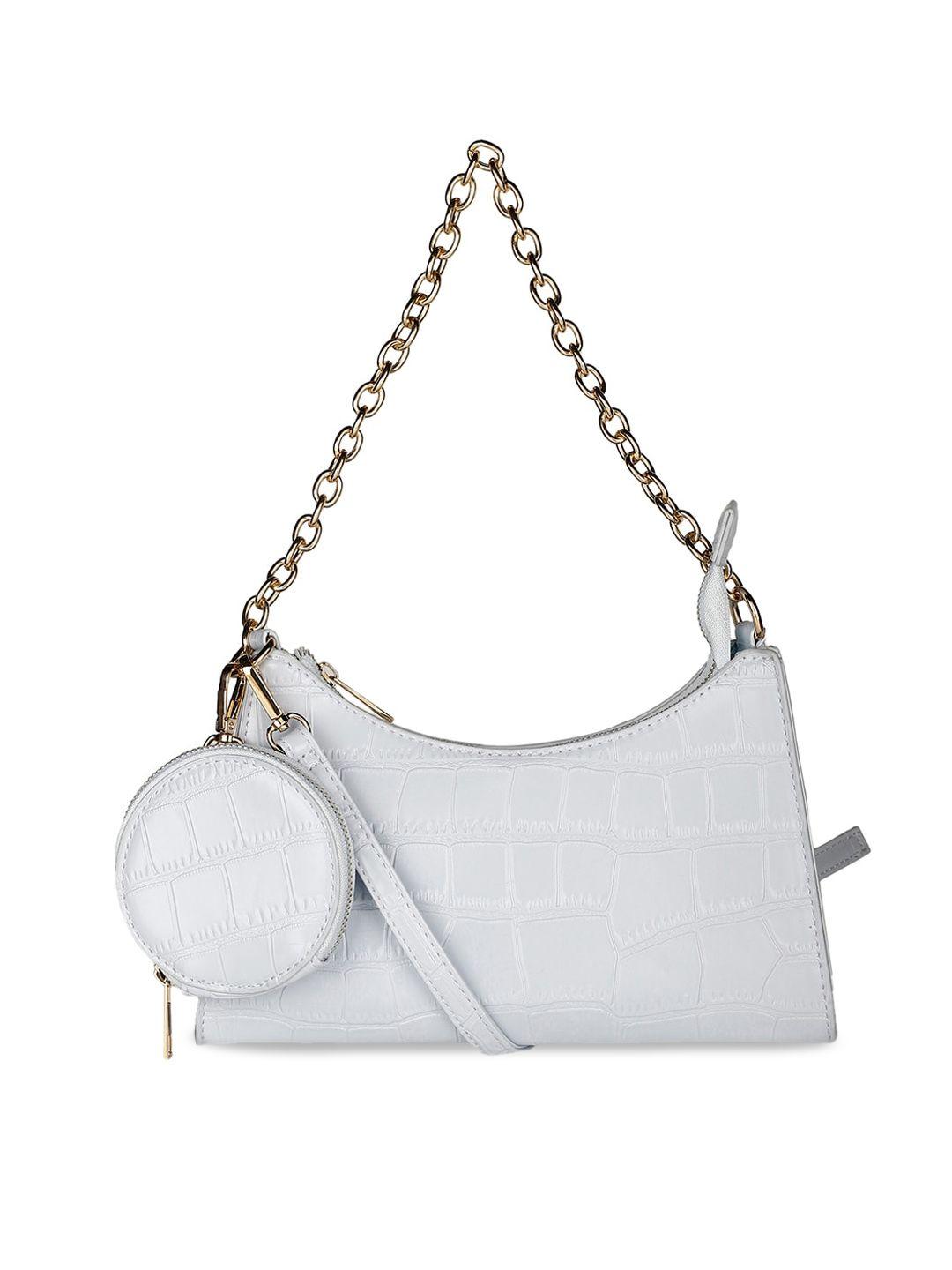 marie claire white & gold-toned textured structured shoulder bag