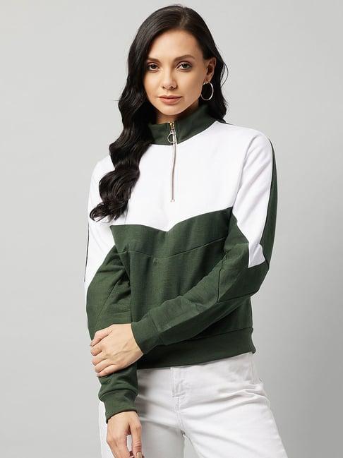 marie claire white & green color-block pullover