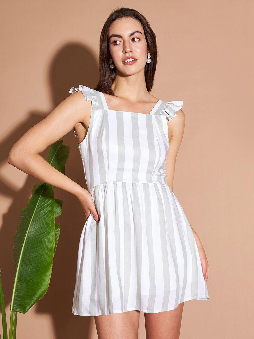 marie claire white striped fit & flare dress