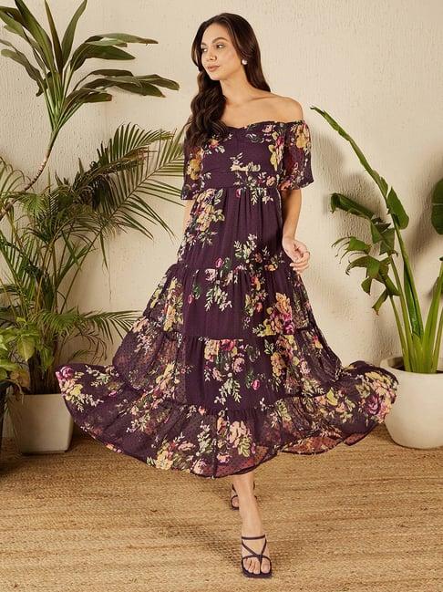 marie claire wine floral print maxi dress