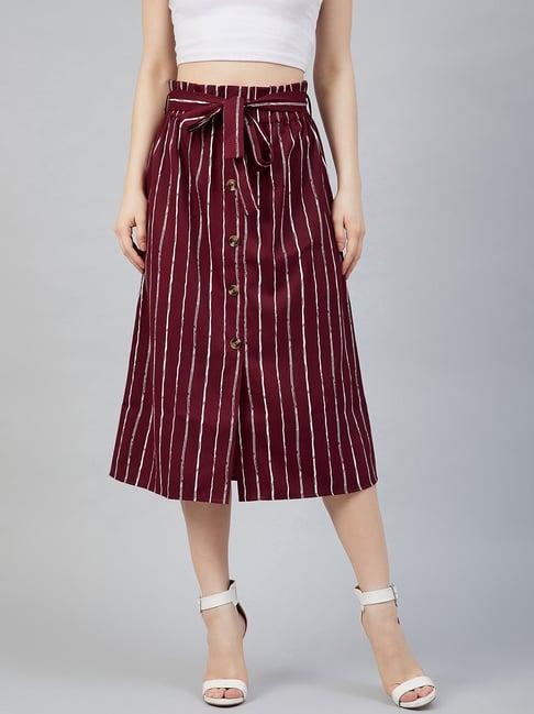 marie claire wine striped a-line midi skirt