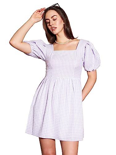 marie claire women's cotton a-line mini casual dress (mc2430b_lavender_xl)