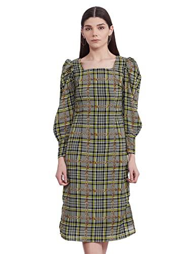 marie claire women's crepe a-line midi casual dress (mc2195_multi_small) multicolour