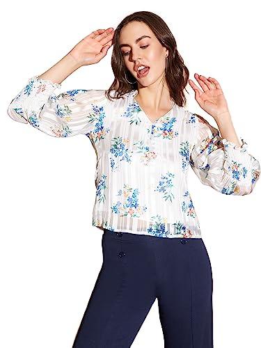 marie claire women's floral regular fit blouse (mc2431a_off white m)