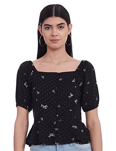 marie claire women's floral regular fit shirt (mc1973_black medium)