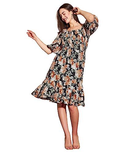 marie claire women's georgette fit and flare knee-length casual dress (mc2429_multi_l) multicolour