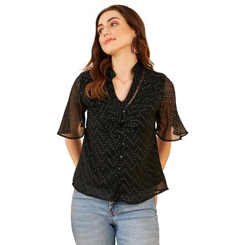 marie claire women's polka dots regular fit blouse (mc8054_black